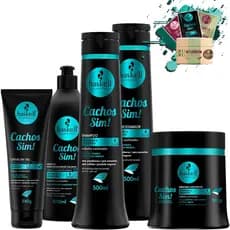 Kit Shampoo Condicionador e Máscara 500ml/gr + leave in 500gr + Creme em Gel 150g Cachos Sim Haskell