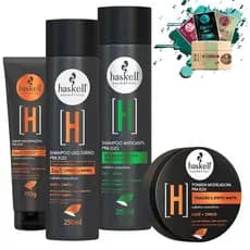 Shampoo Anticaspa e Shampoo Cabelo e Barba + Creme Multifunções + Pomada modeladora - Homem Haskell
