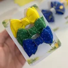 Kit laços de cabelo menina infantil copa do mundo Brasil laços na presilha laço azul laço verde Laço amarelo