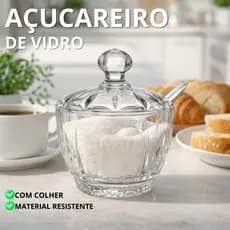 Açucareiro de Vidro Com Colher e Tampa Material Resistente