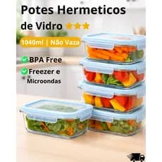 Potes de Vidro Hermético Marmita 4 Travas Branco 1040ml Alimentos Comida Recipiente