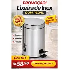 Lixeira 5 Litros Aço Inox com Pedal e Cesto Removível Não Enferruja