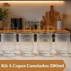 Kit 4 Copos de Vidro Canelado 280ml – Design Moderno Texturizado Premium | Ideal para Água, Suco e Drinks