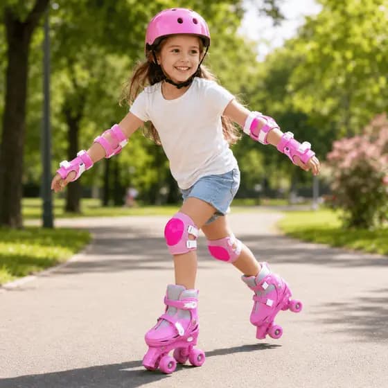 Patins Roller Quad 4 Rodas Ajustável  Rosa 39 ao 42 Com Kit Proteção Capacete Joelheira Cotoveleira Proteção das Mãos