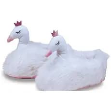 Pantufa Feminina Pelúcia Branca 3d Cisne Inverno