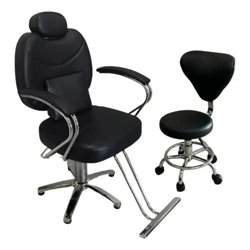 Cadeira De Barbeiro Importway Reclinável Com Mocho Cor Preto Forma Da Base Estrela