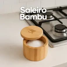 Saleiro De Bambu Redondo Tampa Giratória Magnética Cozinha Mantimentos