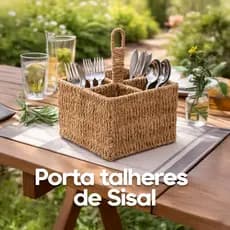 Porta Talheres Sisal 15x20cm Organizador de mesa talher Divisórias Galheteiro Azeite Vinagre