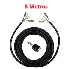 Cabo Rack RCA 5 Vias 8 Metros 100% Cobre Som Automotivo Trio Paredão + 4 Conectores RCA