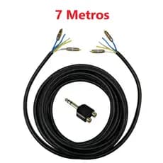 Cabo Rack RCA 5 Vias 7 metros 100% Cobre Som Automotivo Trio Paredão + 4 Conectores RCA