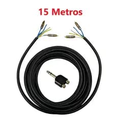 Cabo Rack RCA 5 Vias 15 Metros 100% Cobre Som Automotivo Trio Paredão + 4 Conectores RCA