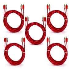 Kit 5 Cabo RCA 1m 4mm Blindado Injetado Vermelho Conector Alta Qualidade