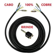Cabo RCA 5 Vias 100% Cobre Som Automotivo Trio Paredão + 4 Conectores RCA 3m a 15m