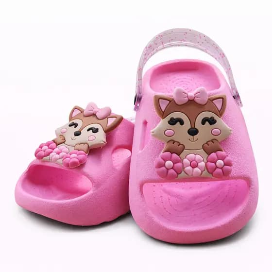 Sandália Chinelo Infantil Nuvem Slide Enfeite Raposinha Com Correia Casual Leve Macio Confortável