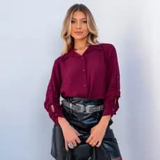 Camisa feminina manga longa lisa social elegante com botão/ Camisa manga longa feminina