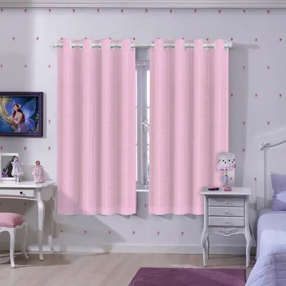 Cortina Baby 1,80 X 2,80 Voil Xadrez Rosa Infantil Menina
