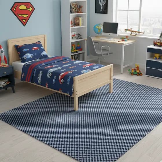 Tapete Infantil Grande antiderrapante 1,40 m X 2,00 m, Quadrados Azul/Rosa 100% Algodão