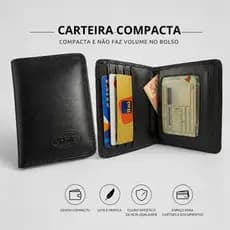 Carteira em Couro Sintético Sem Plástico Fina Não Faz Volume no Bolso com Porta Moedas e CNH - Envio Imediato
