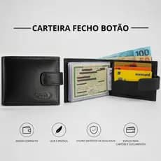 Carteira Masculina Fecho Botão Sintética  Compacta Cartões CNH Cédulas Moedas - Envio Imediato