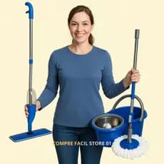 Kit Mop Giratório 360º com Balde Duplo 8 Litros  - Sortido + Mop Spray Com Reservatório