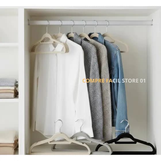 Kit Cabides Veludo Adulto Preto Cinza Slim 10 unidades Closet Organização Roupas Premium