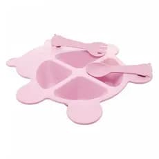 Conjunto de Prato com 2 Talheres de Bambu e PP Baby Bear Rosa