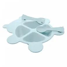 Conjunto de Prato com 2 Talheres Baby Bear Azul PP e Bambu
