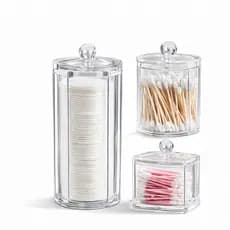 Organizador Porta Algodão e Cotonetes 3 em 1 Acrílico Transparente Banheiro Penteadeira