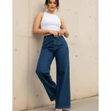 Calça Feminina Wide Legg Jeans Cintura Alta