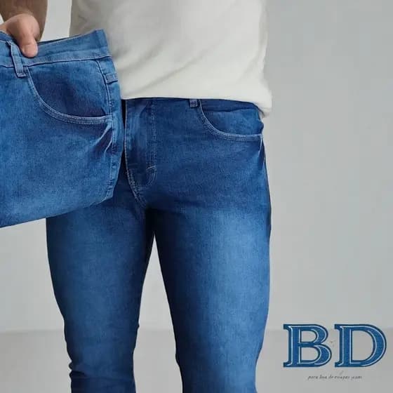 Calça Jeans Masculina Slim Lycra Elastano Tradicional Casual