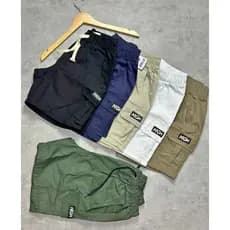 Shorts  Cargo masculino em Sarja  Com Bolsos Laterais Logo Bordado Cordão de Ajuste Na Cintura
