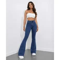 calça jeans flare feminina de boca larga cintura alta com lycra