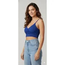 Cropped Feminino com elastano Canelada com Alça