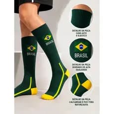 Meia Cano Alto Brasil Adulto Estilosa Torcedor Copa Torcida