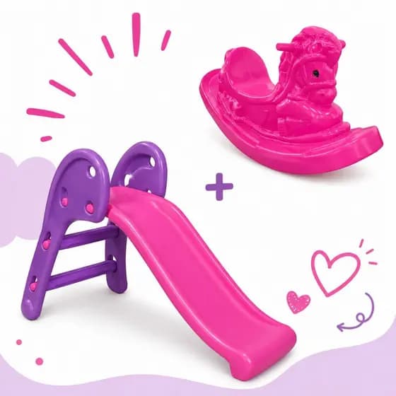 Escorregador Baby 2 Degraus + Gangorra Cavalinho PROMOÇÃO