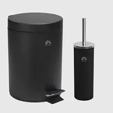 Kit Lixeira Inox 5 litros e Escova Sanitária Preto Banheiro ou Escritório Luxo Preta com Pedal 5l