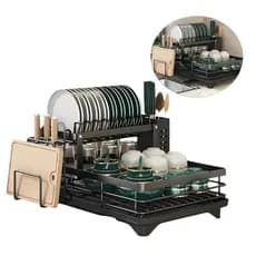 Escorredor de Louça Rack De Cozinha 2 Andares Preto Inox Prato Copo Pia