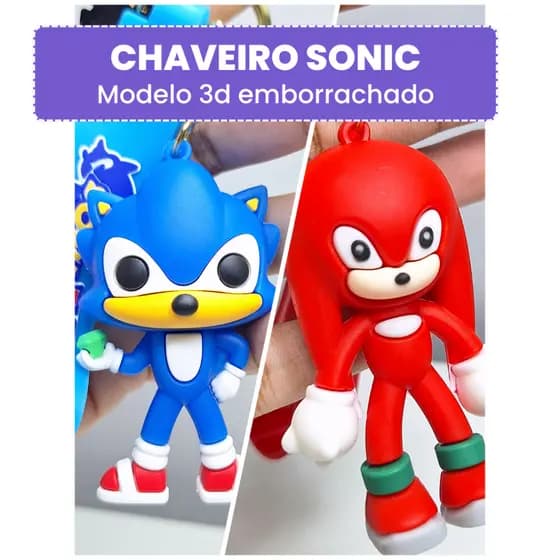 Chaveiro Sonic, knuckles | Chaveiro 3d Emborrachado | Chaveiro Games | Chaveiro fofo personagens