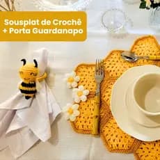 Sousplat abelhas Crochê Jogo Americano abelhas Suplat Mesa Posta chá Jantar Decoração pra mesa posta