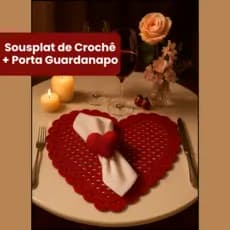 Sousplat Dia dos namorados Crochê Jogo Americano Coração Suplat Mesa Posta Com Porta Guardanapo