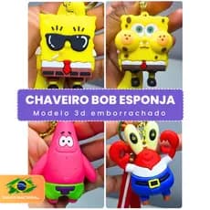 Chaveiro Bob Esponja, Patrick, Siriguejo | Chaveiro 3d Emborrachado | Chaveiro fofo personagens