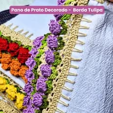 Pano De Prato KIT COM 3 PANOS  Decorado Barrado Crochê Tulipa Copa Cozinha 40x70 Pano De Prato Bico Crochê