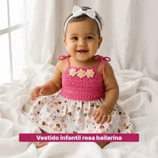 Vestido Crochê Infantil Bebê Menina Personalizado Artesanal Delicado Saia em Tecido Estampado