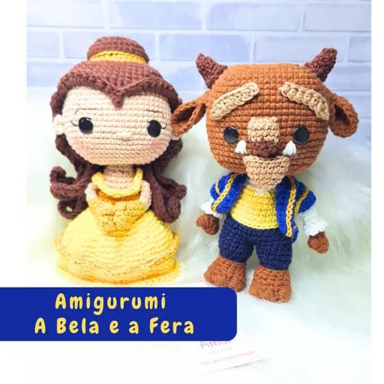 Kit Amigurumi Bela e a Fera em Crochê Princesa e Fera Artesanal Decoração Infantil Luxo