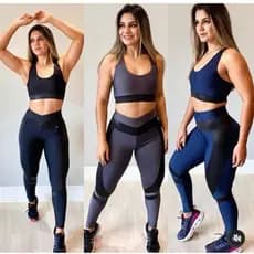 Conjunto Fitness Feminino / calça legging e top com detalhe cirrê