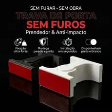 Trava Porta Sem Furar Adesiva 3M Anti Batida Proteção Parede e Porta Fácil Instalação Fixador Prendedor