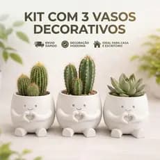 Kit 3 Vasos Decorativos para Suculentas | Vasinhos Minimalistas Modernos | Decoração Sala Quarto Escritório