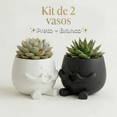 Kit 2 Vasos Decorativos para Suculentas Preto e Branco Minimalista Presente Criativo