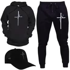 Conjunto Moletom Flanelado Fé Religião Gospel Blusa Calça Boné Unissex Oferta
