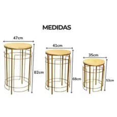 Trio Mesa Detalhado Decoração Festa  tampo pinus- Resistente, Versátil e Fácil de Montar